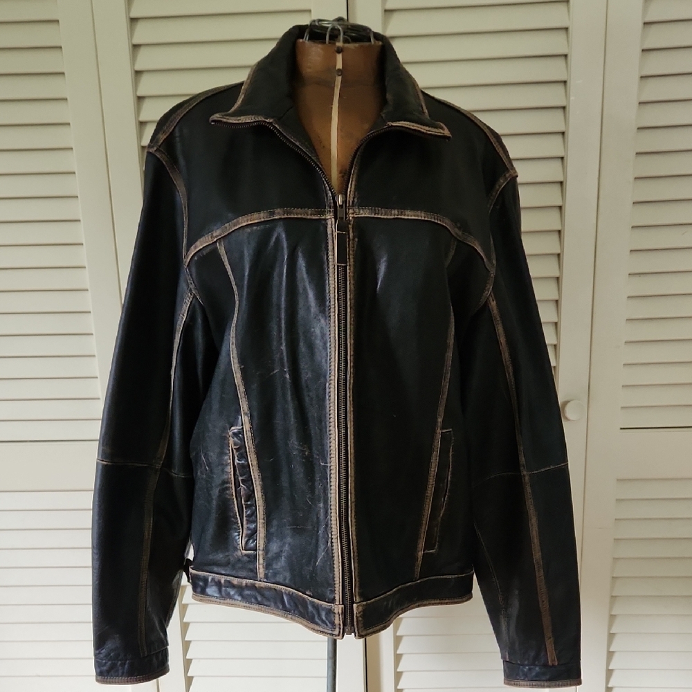 Tommy Bahama Big Sur Dark Brown Distressed Leather Jacket